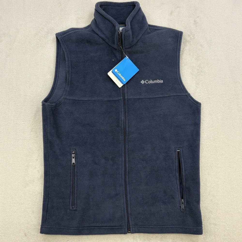 Columbia Vest Mens Small Blue Flattop Mountain Zip Fleece Outdoor Sleeveless NEW